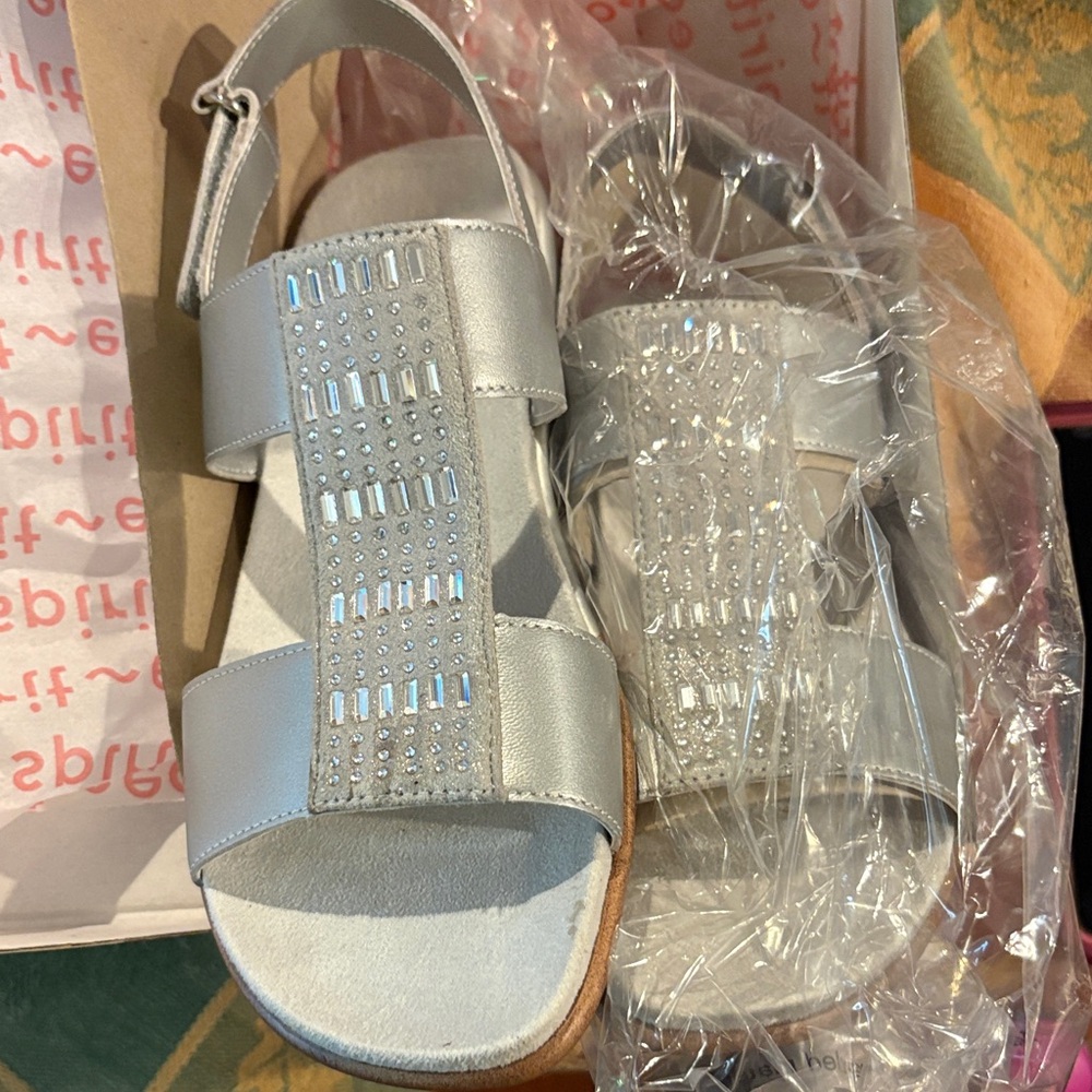 Easy Spirit Silver Sandals with Rhinestone Accents